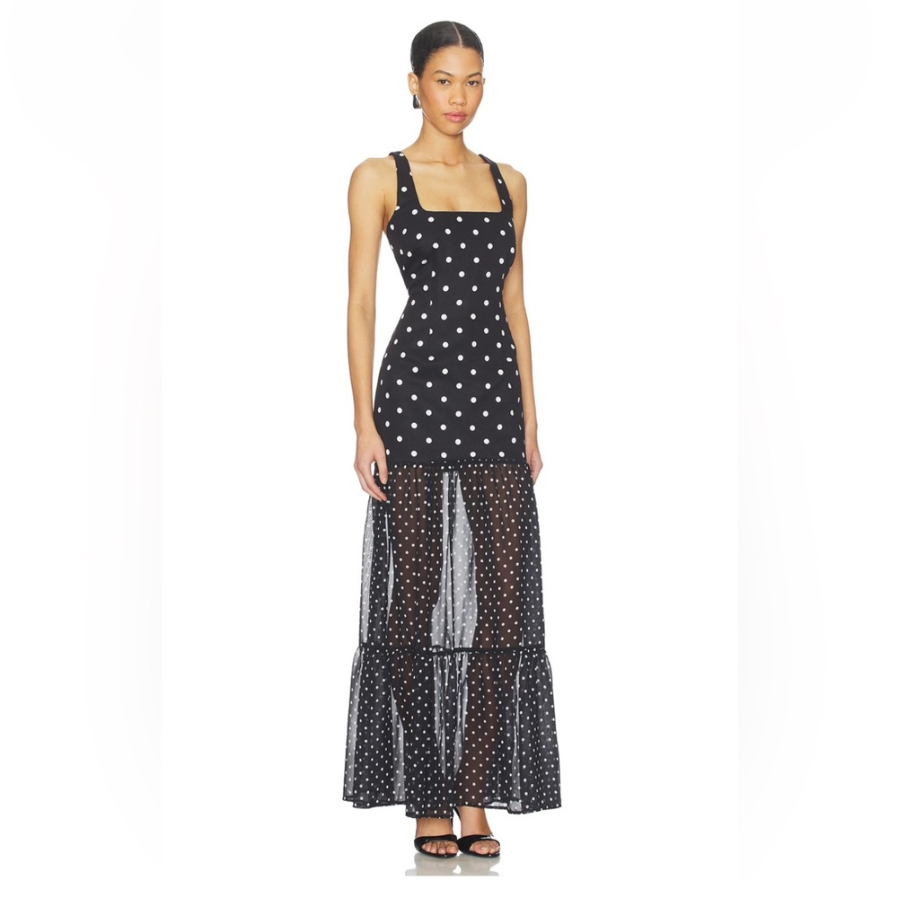 RUNAWAY THE LABEL TILLIE POLKA-DOT MAXI DRESS, SIZE XS, BLACK/WHITE